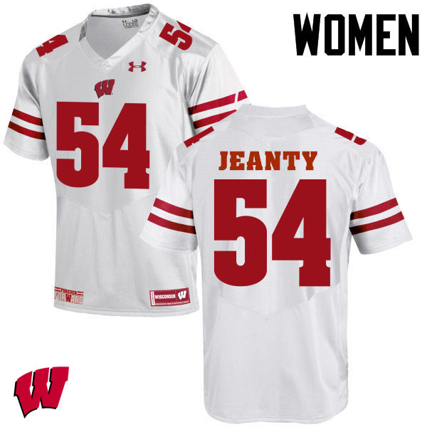 Women Wisconsin Badgers #54 Dallas Jeanty College Football Jerseys-White - Click Image to Close
